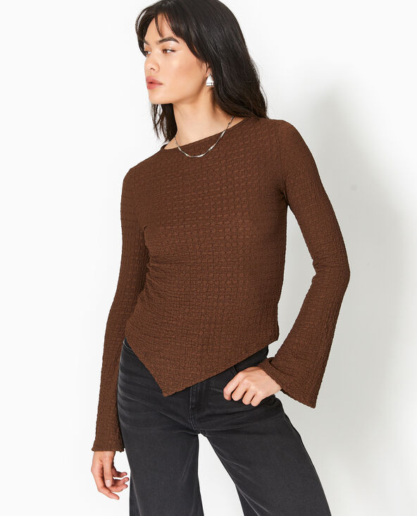 Top en tissu gaufré avec manches flare marron - Pimkie