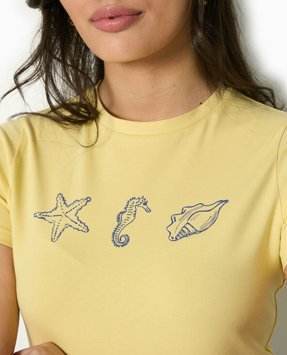 T-shirt ajusté avec print devant Jaune pâle - Pimkie