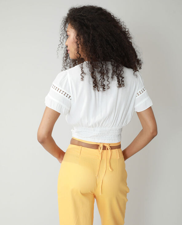 Blouse cropped smockée blanc - Pimkie