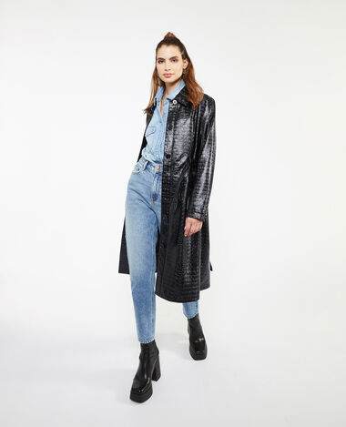 Manteau ceinturé effet croco noir - Pimkie
