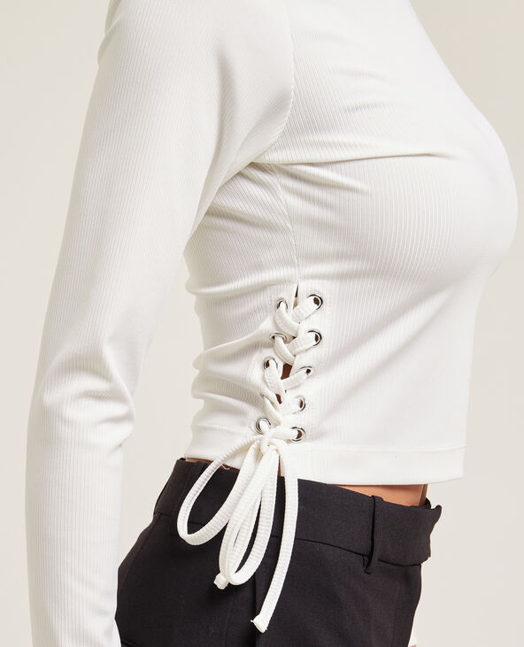 Top maille côtelée avec lacets blanc - Pimkie