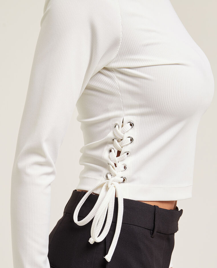 Top maille côtelée avec lacets blanc - Pimkie