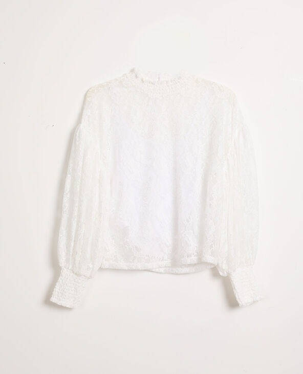 Top dentelle manches bouffantes blanc - Pimkie