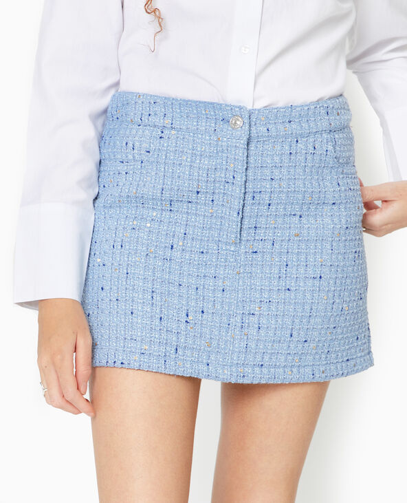 Jupe courte en tweed avec sequins bleu clair - Pimkie