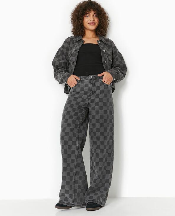 Jean baggy taille haute motif damiers gris - Pimkie
