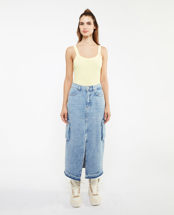 Jupe longue en jean avec poches cuisse bleu - Pimkie