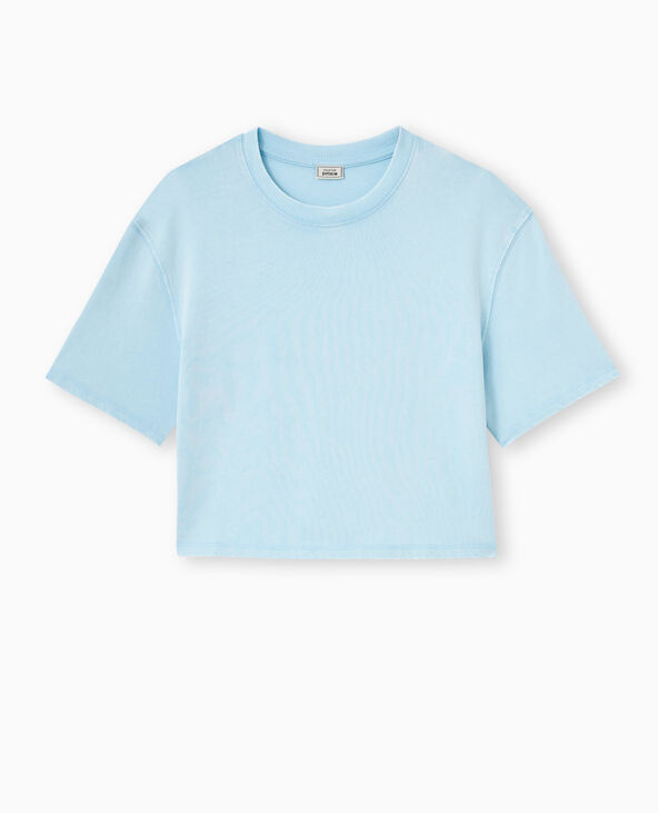 T-shirt court en coton épais effet délavé bleu clair - Pimkie