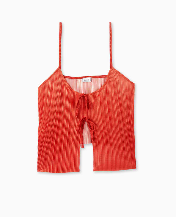 Débardeur court en tissu plissé avec nœuds orange - Pimkie