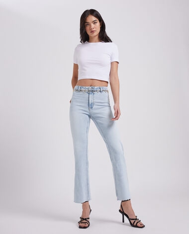 Jean flare taille haute cropped bleu - Pimkie