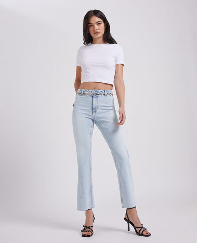 Jean flare taille haute raw cut bleu - Pimkie