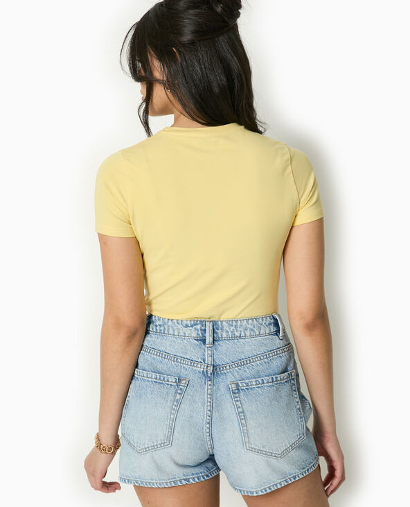 T-shirt ajusté avec print devant Jaune pâle - Pimkie