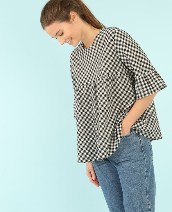 Blouse popeline vichy blanc - Pimkie