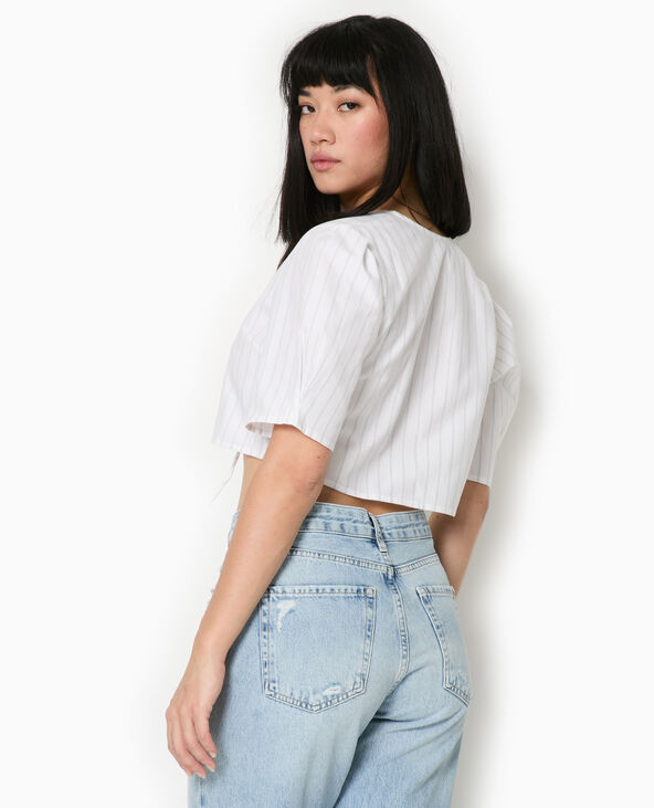 Blouse courte rayée avec nouettes blanc - Pimkie