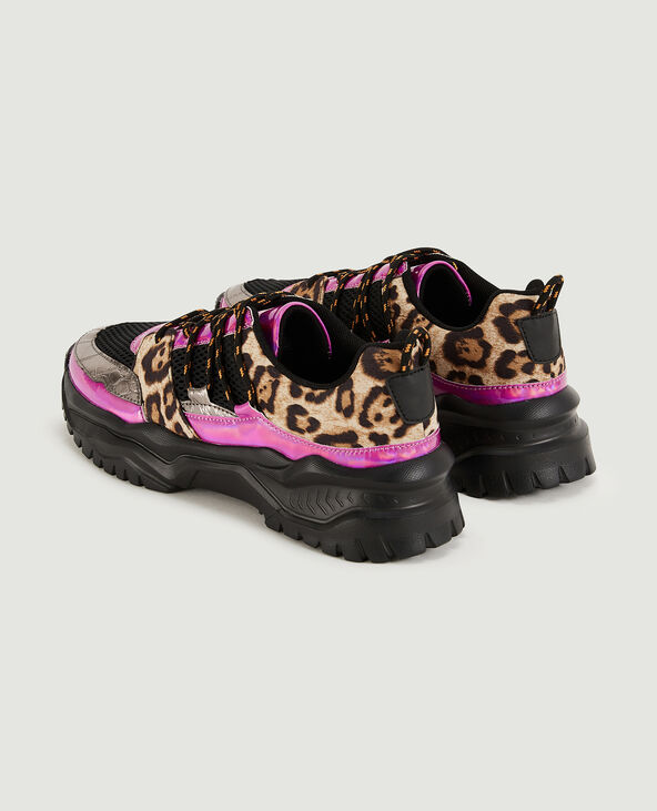 Sneakers multi-matière avec motif léopard noir - Pimkie