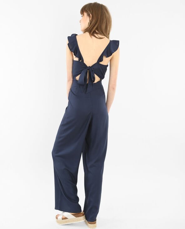 Combi pantalon dos nu à volant bleu marine - Pimkie