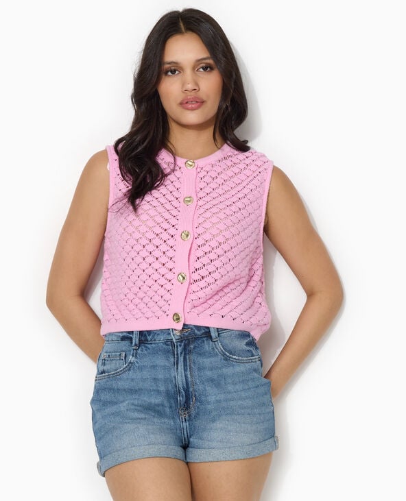 Gilet sans manche en maille ajourée rose - Pimkie