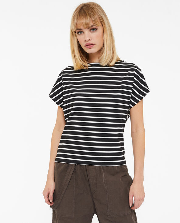 T-shirt blanc rayé avec grandes emmanchures noir - Pimkie