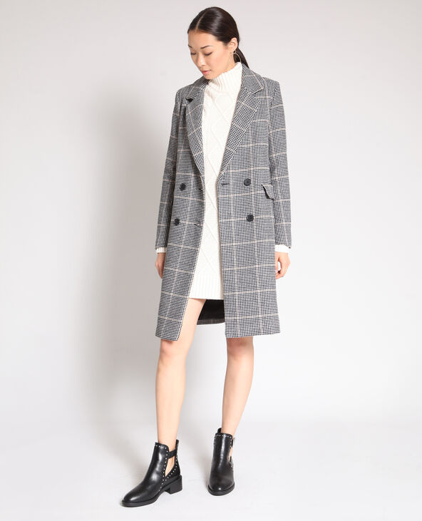 Manteau long pied de poule beige - Pimkie