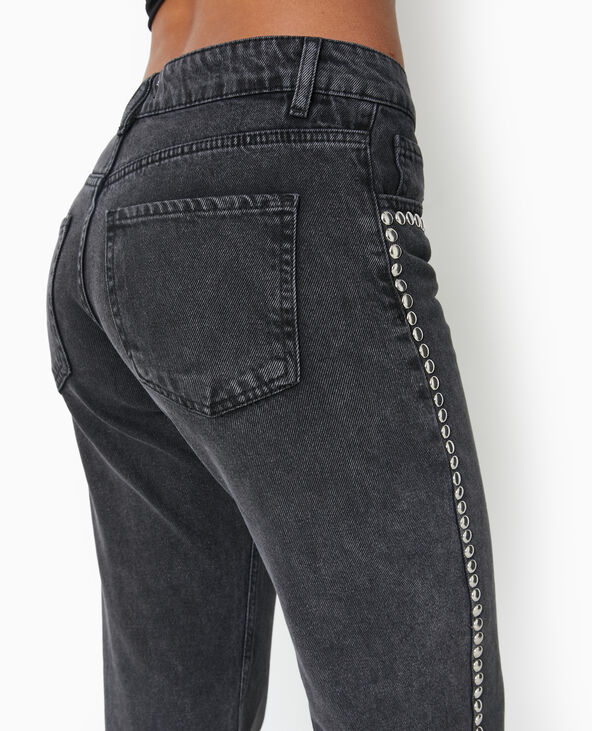 Jean droit taille basse avec clous noir - Pimkie