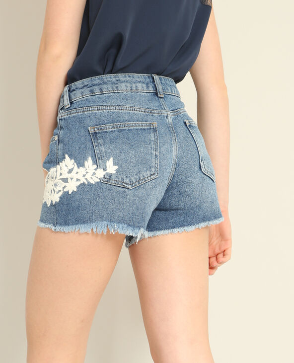 Short en jean brodé bleu - Pimkie