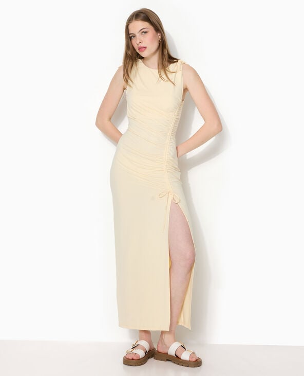 Robe longue avec liens coulissés et fronces jaune - Pimkie