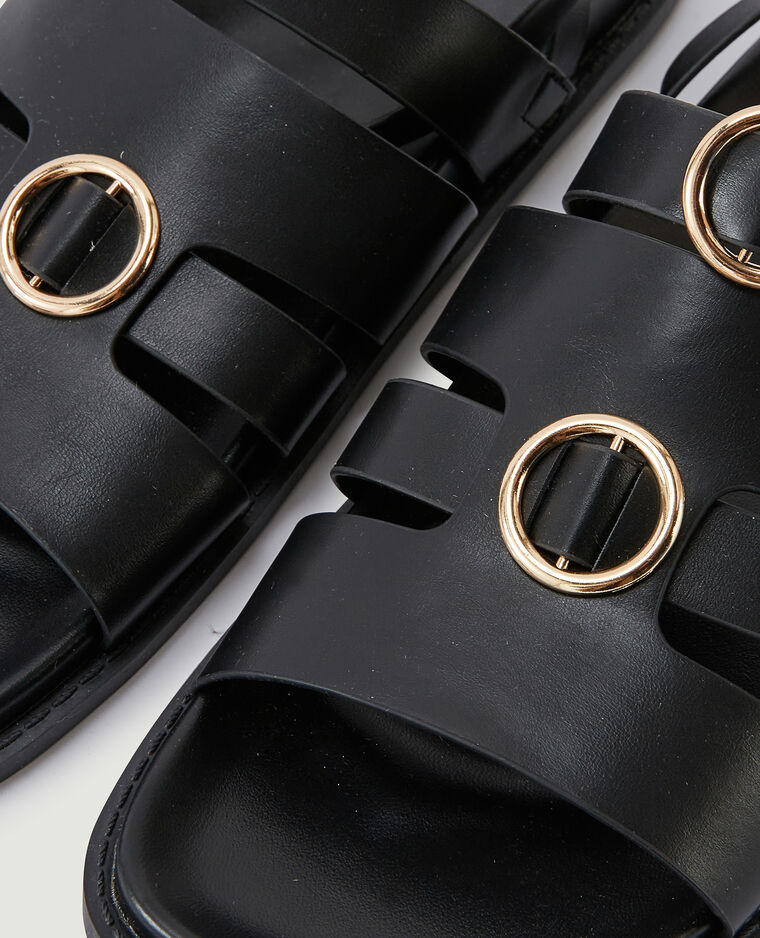Sandales plates avec anneaux noir - Pimkie