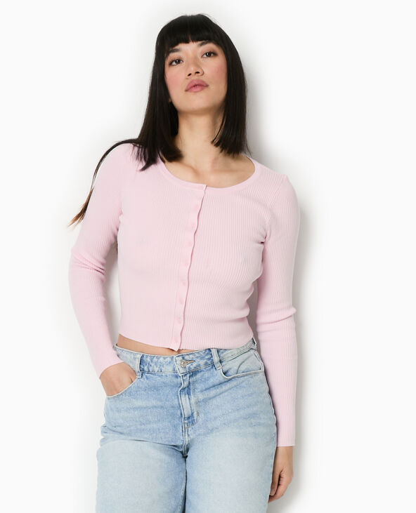 T-shirt gilet en maille côtelée rose clair - Pimkie