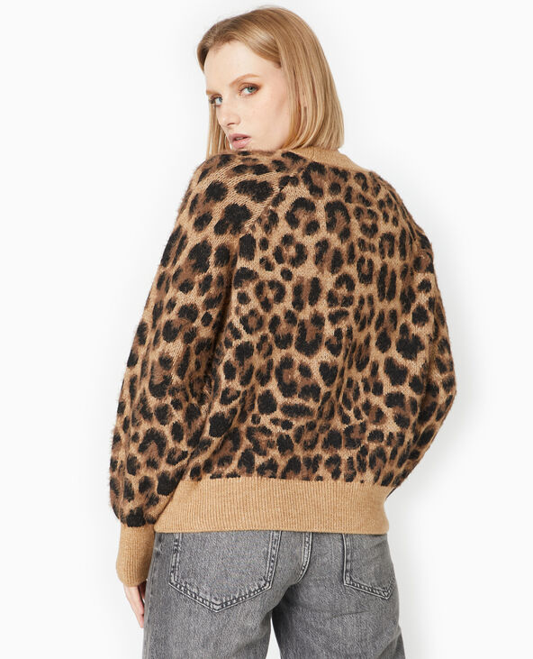 Pull en maille poilue motif léopard marron - Pimkie