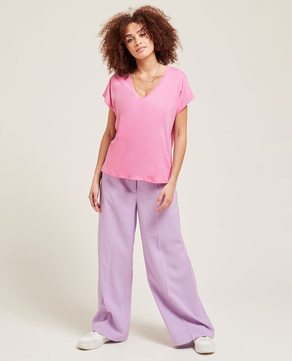 T-shirt col V manches courtes rose - Pimkie