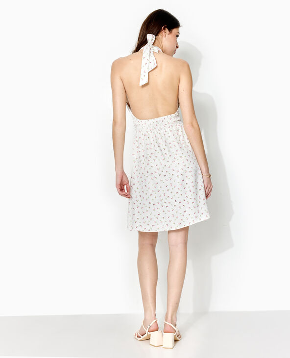 Robe dos-nu tissu satiné motif fleurs blanc - Pimkie