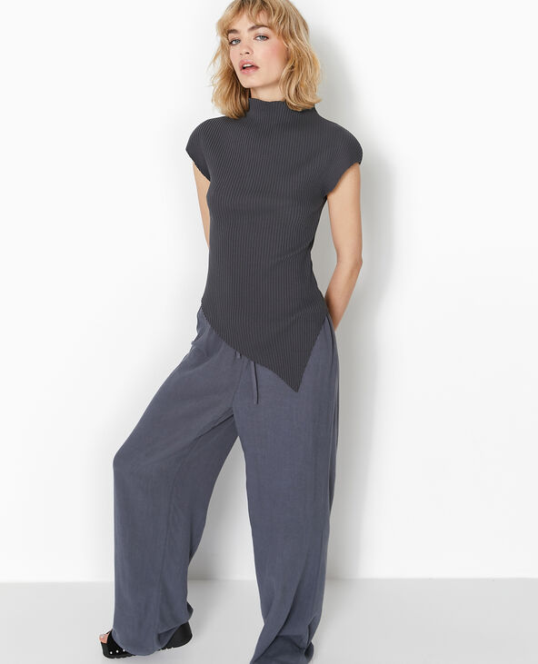 Top asymétrique en maille côtelée gris - Pimkie