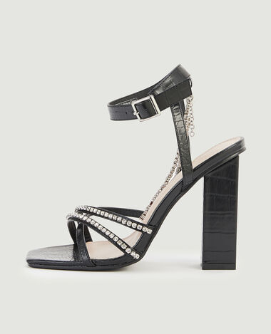 Sandales croco et strass noir - Pimkie