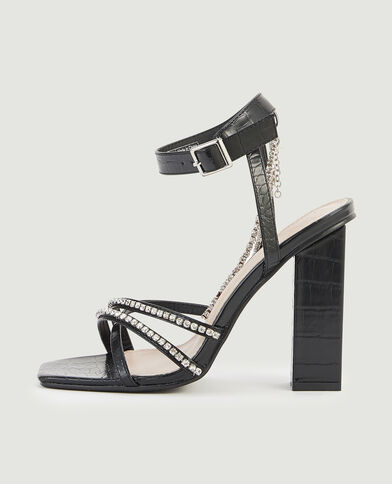 Sandales croco et strass noir - Pimkie