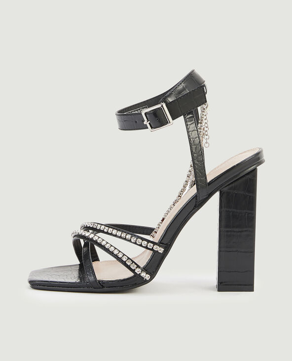 Sandales croco et strass noir - Pimkie