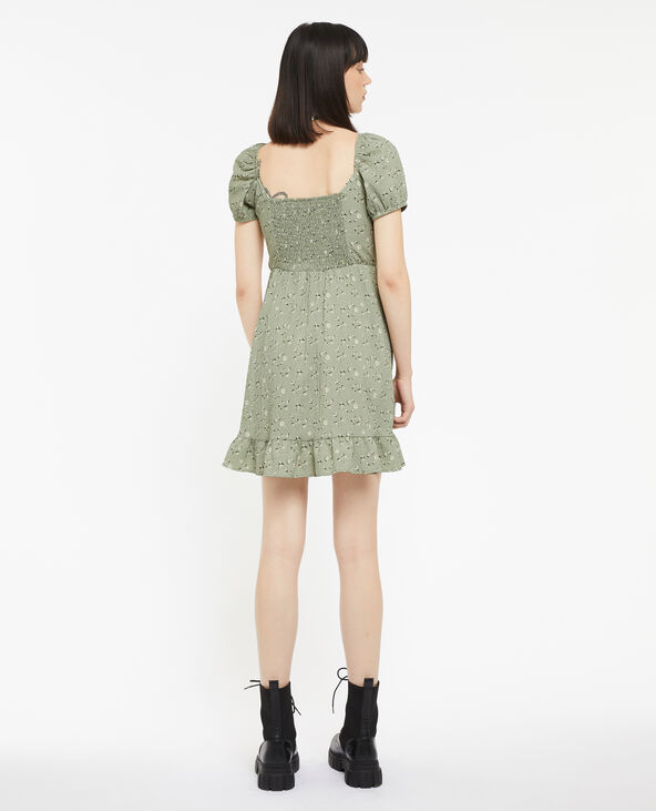Robe courte forme empire motif fleurs vert kaki - Pimkie