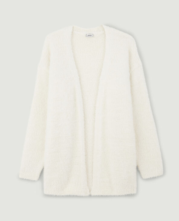 Gilet long en maille poilue blanc - Pimkie