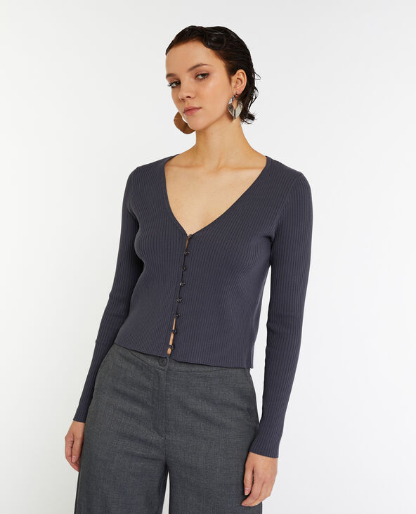 Gilet fin en maille côtelée gris foncé - Pimkie