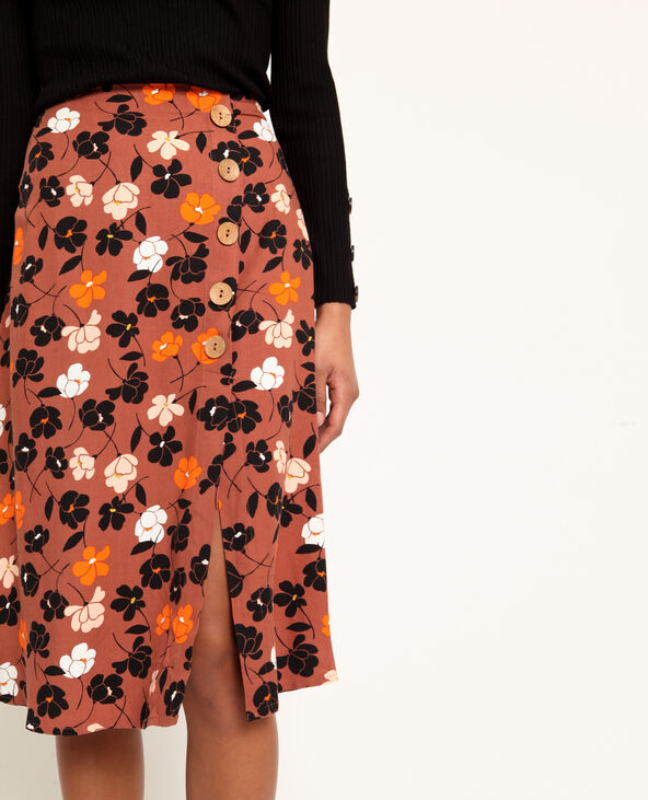 Jupe midi fleurie rouge - Pimkie