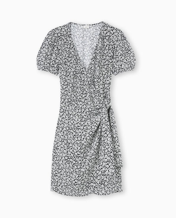 Robe courte encolure cache-cœur motif fleurs noir - Pimkie