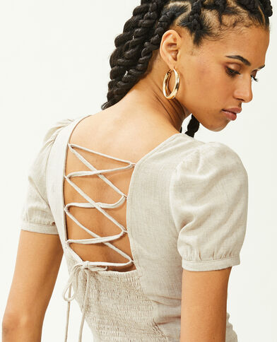 Top encolure carrée avec laçage dos beige - Pimkie