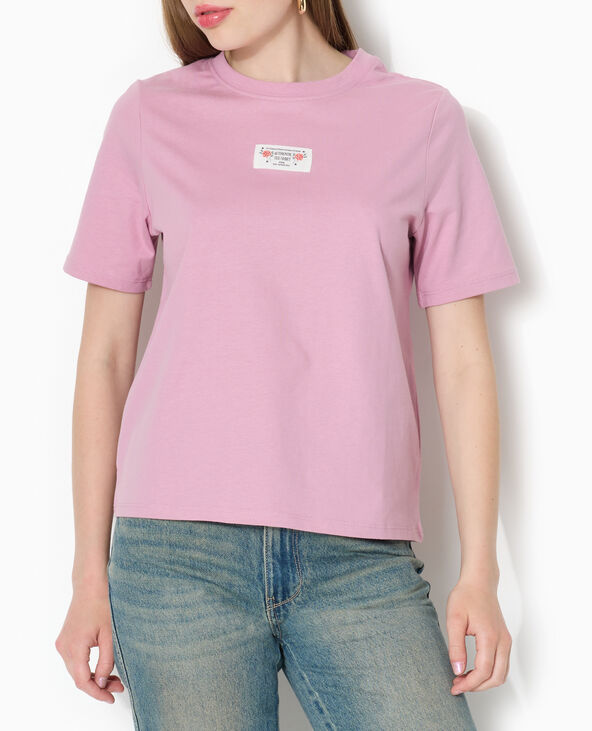 T-shirt avec étiquette cousue devant rose - Pimkie