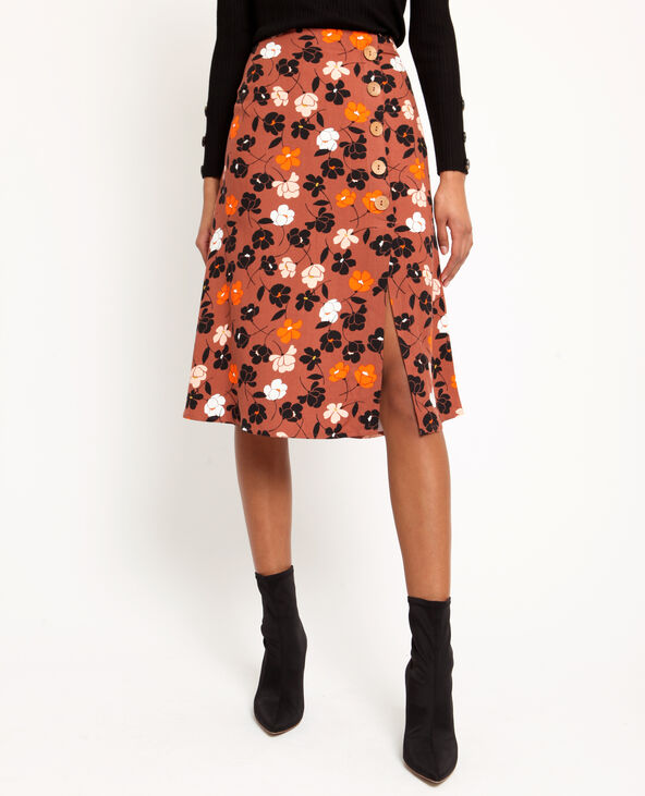 Jupe midi fleurie rouge - Pimkie