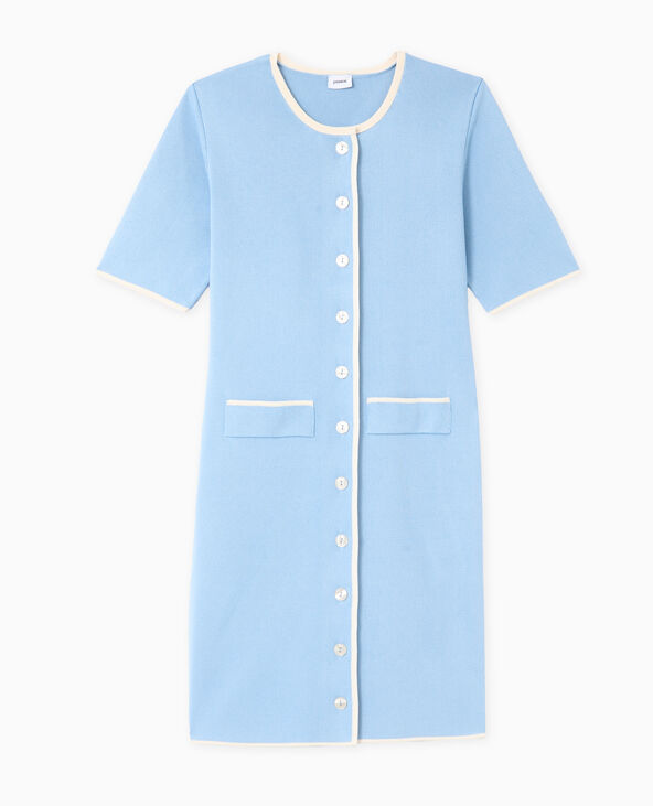 Robe courte boutonnée en maille bleu - Pimkie