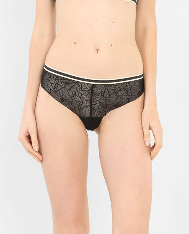 Tanga dentelle liseré sporty noir - Pimkie