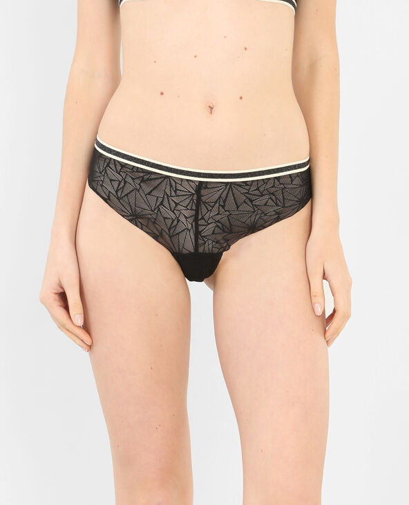 Tanga dentelle liseré sporty noir - Pimkie