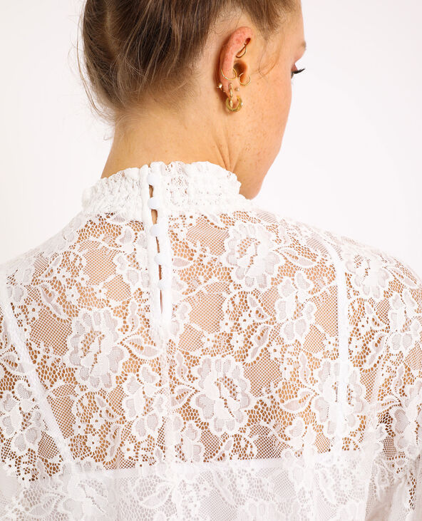 Top dentelle manches bouffantes blanc - Pimkie