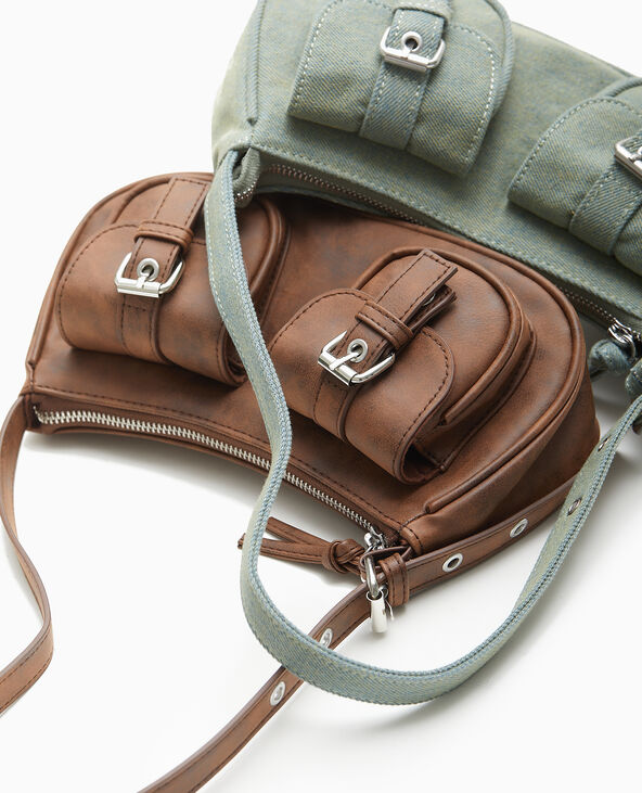 Sac multipoche en simili effet used marron - Pimkie