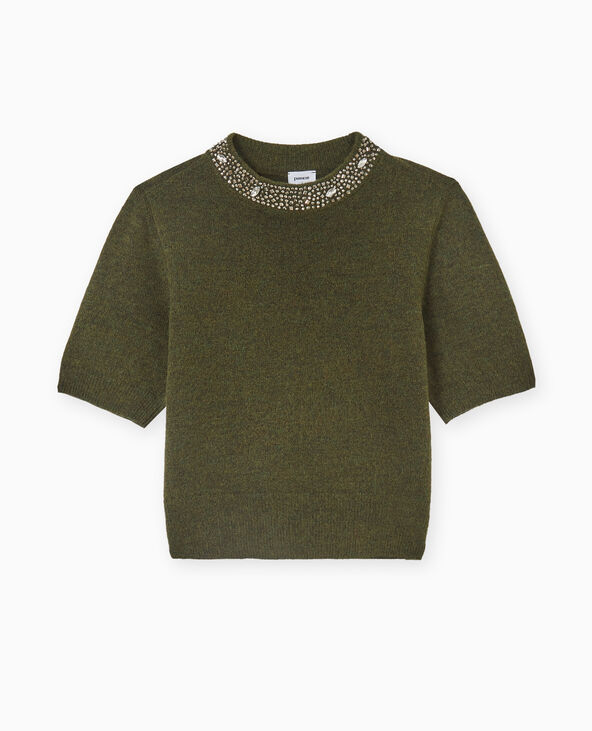 Pull manches courtes avec brillants vert kaki - Pimkie