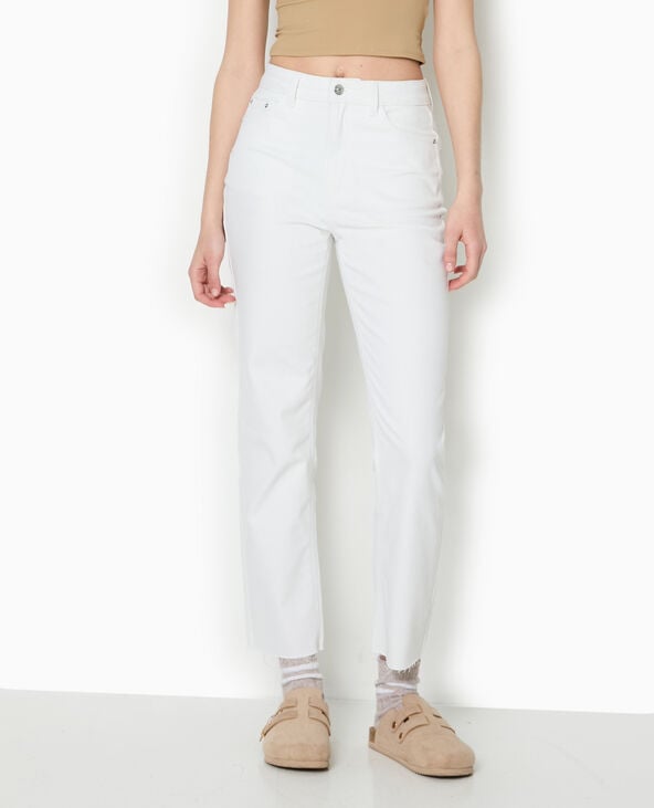 Jean droit taille haute avec bas coupés blanc - Pimkie