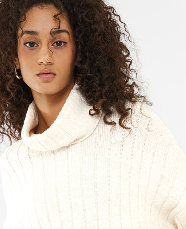 Pull oversize en maille côtes plates écru - Pimkie